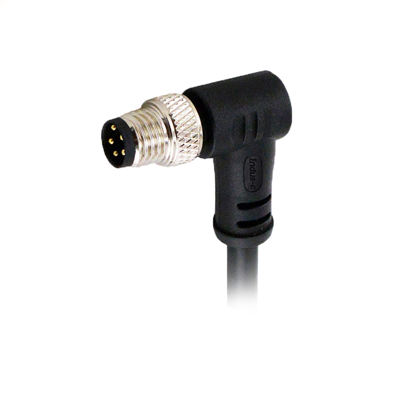 M8 5pins B code male right angle molded cable,unshielded,PVC,-10°C~+80°C,24AWG 0.25mm²,brass with nickel plated screw